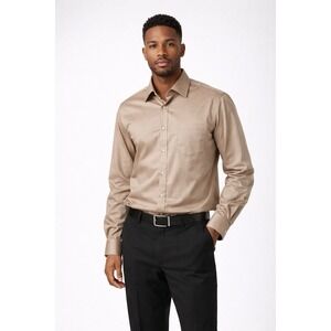 Michael Kors Tan Dress Shirt Mens Size 18 34/35 Button Front Classic